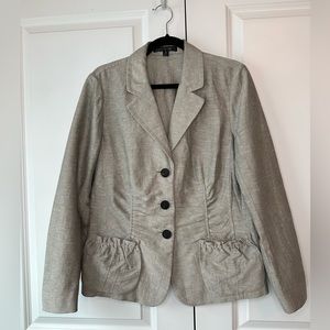 Lafayette 148 New York Women’s Blazer Gray Ruched Linen Silk (Size 10)
